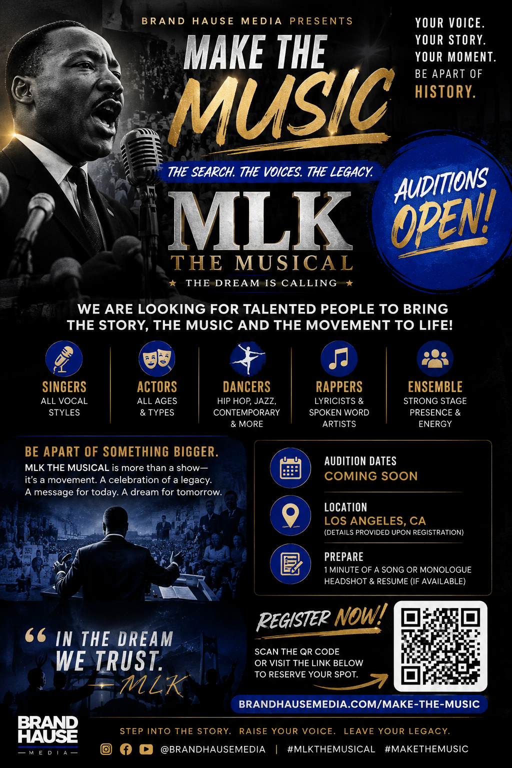 MLK: The Musical audition poster — the search for the next stars begins